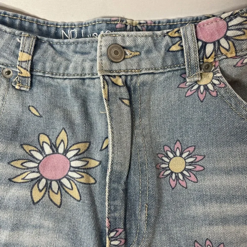 No Boundaries Juniors 13 Shorts Blue High Rise Cutoff Jeans Flower‎ Print